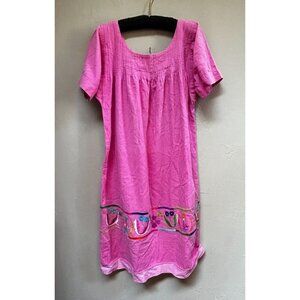 Luz Women's Pink Short Sleeve Mexican Embroidered Dress Size Medium 100% Cotton
